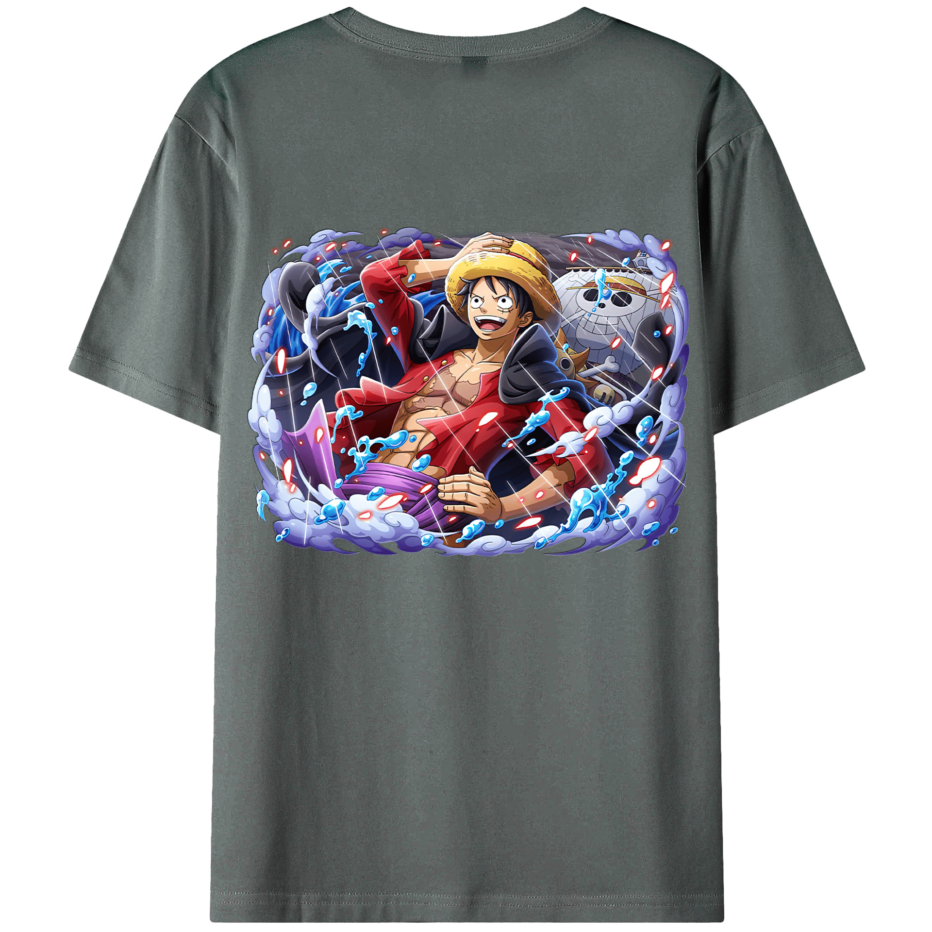 ワンピース モンキー・D・ルフィ ONE PIECE Monkey D. Luffy 綿100％ メンズ半袖Tシャツ（バックプリント） 通気性